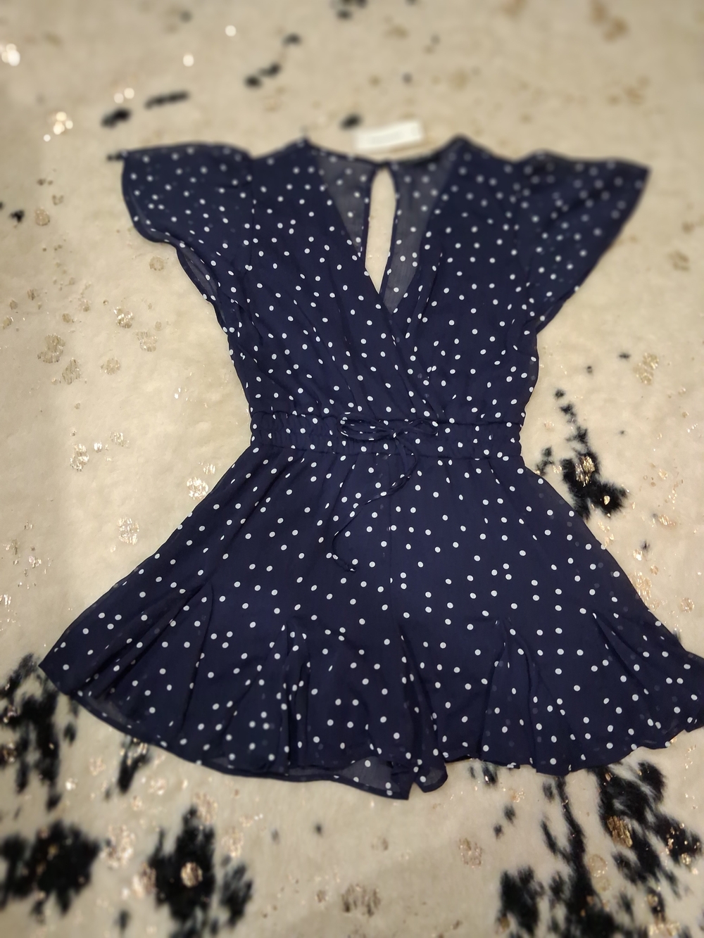 Navy Polka Dot Wrap Romper